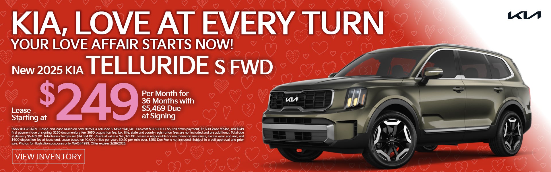 NEW 2025 KIA TELLURIDE S FWD Lease $249 per mo for 36 mos