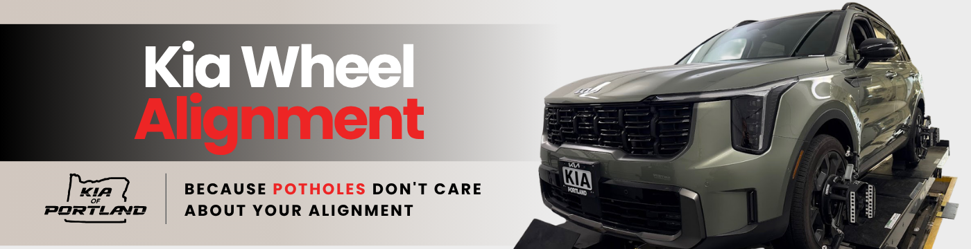 Kia wheel alignment service at Kia of Portland because potholes do not care about your alignment